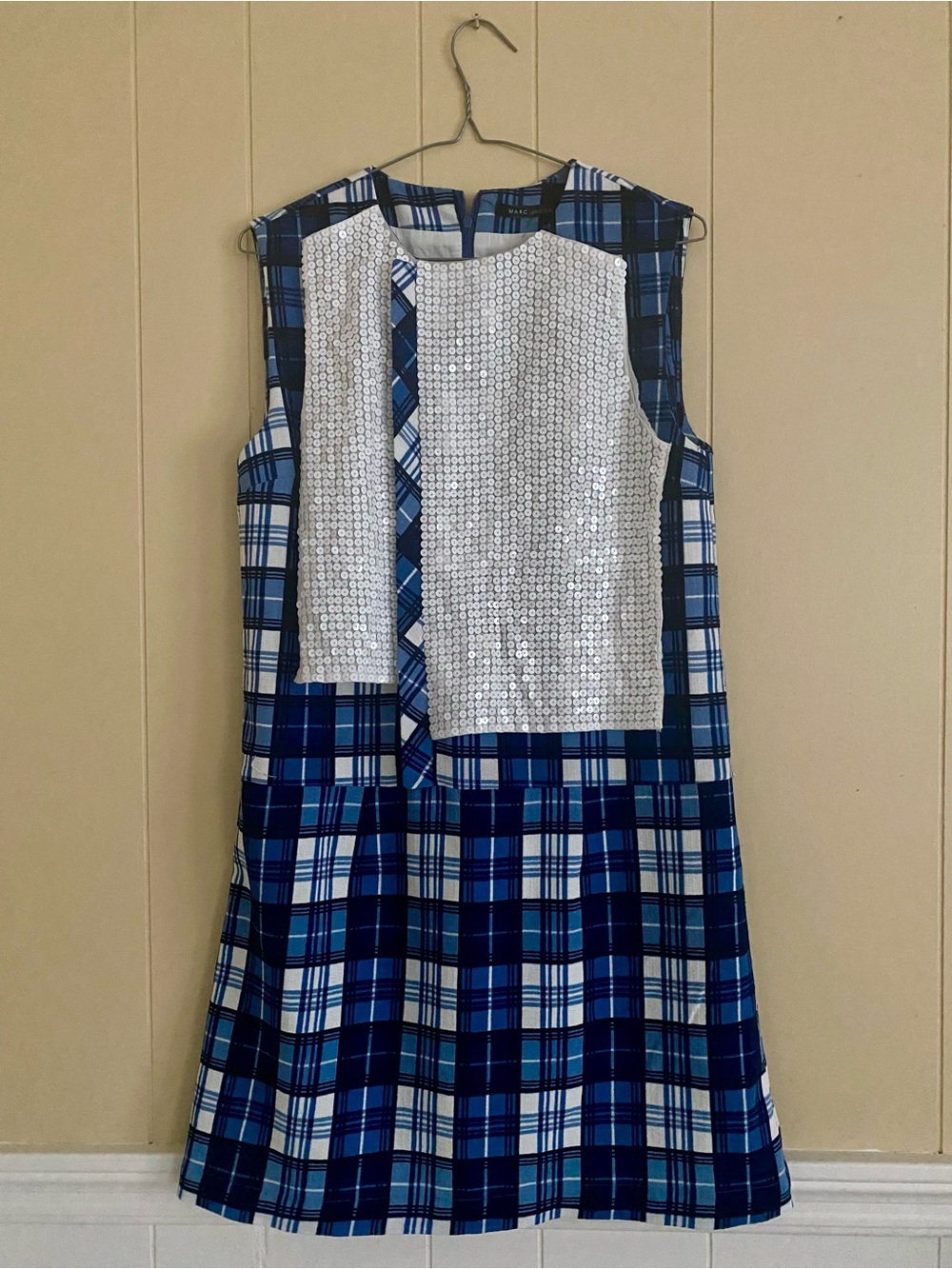 Marc Jacobs Blue Plaid Mini Dress with White Sequin Panel